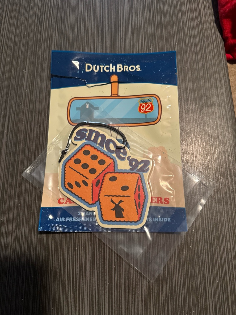 Dutch Bros Fuzzy Dice Peach Scented  Car Freshener May 2026 ONE Freshner Only